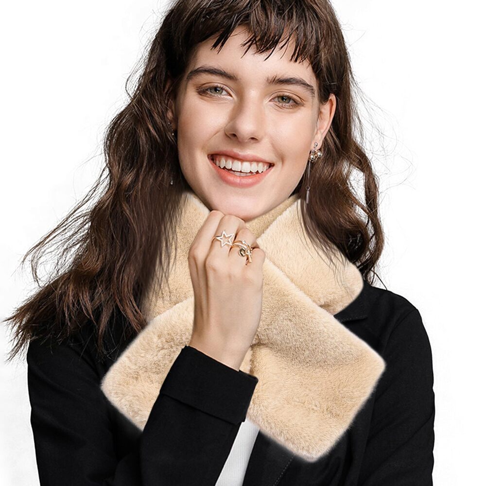 5422 Faux Fur Loop Scarf For Women- Thermal Khaki Neck Warmer Winter Thick